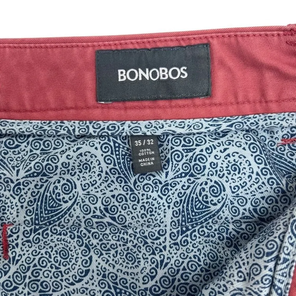 Bonobos Mens Straight Leg Cotton Flat Front Chino Pants Dusty Red Size 35x32